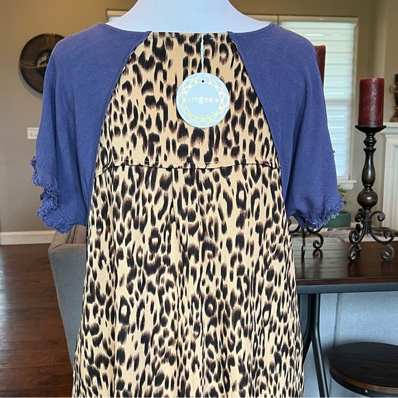 NWT Umgee + Linen Blend Dress Size XL Blue Animal Leopard Print Back Plus - Picture 10 of 16
